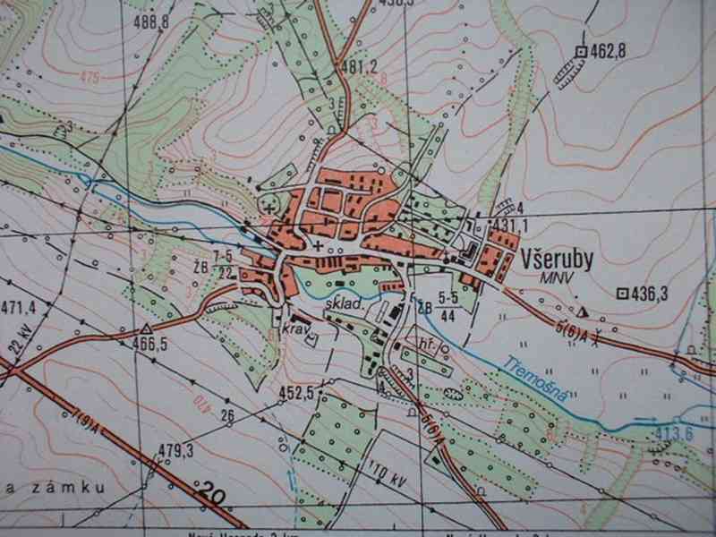 Vojenská profesionální tajná mapa Všeruby 1:25