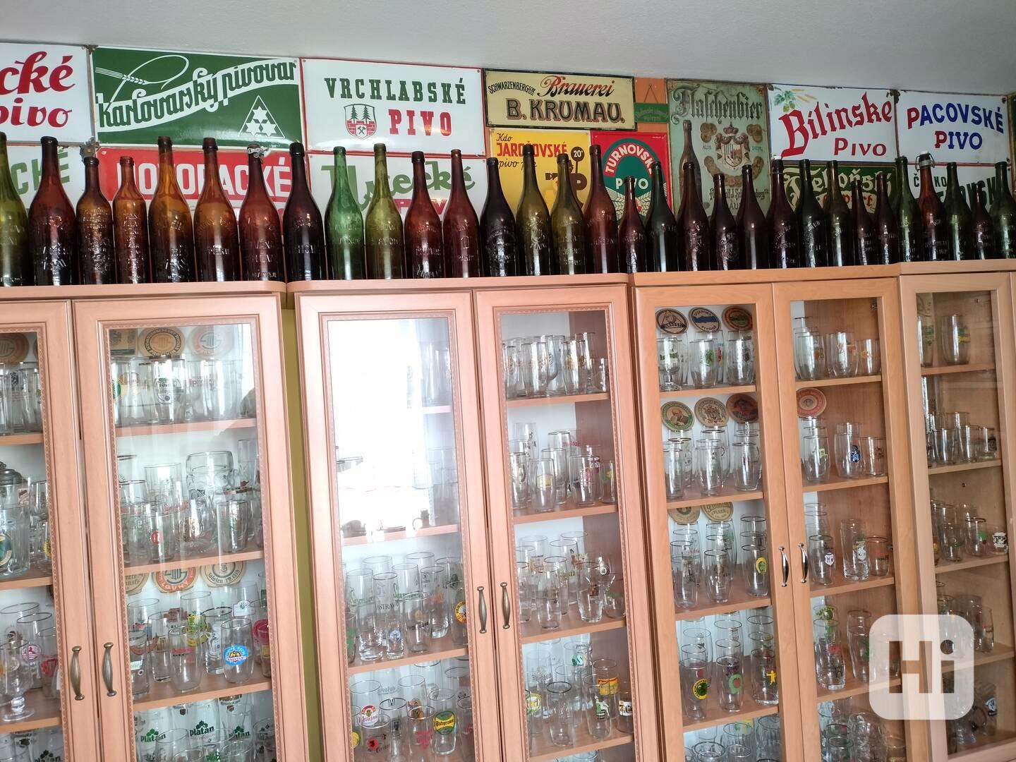 Pivní sklo, půllitry, třetinky, pivovarské cedule. - foto 1