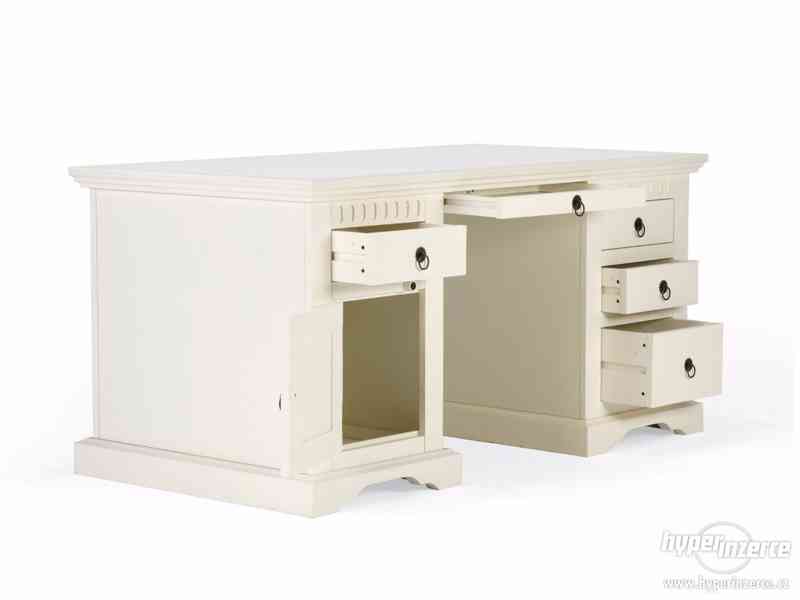 Bílý psací stůl, dřevěný pracovní stůl - foto 2