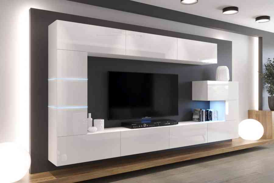 NEXT 89 moderní obývací stěna 332 cm  bílý nebo černý lesk