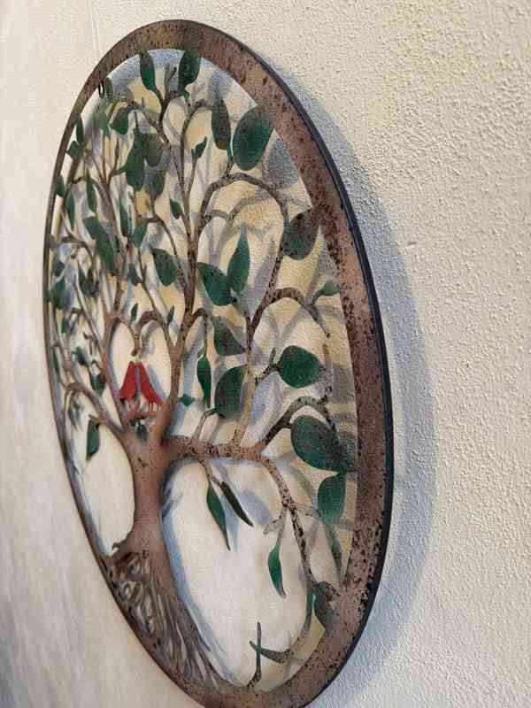 Strom s ptáčky - kovová nástěnná dekorace 80 cm - foto 2