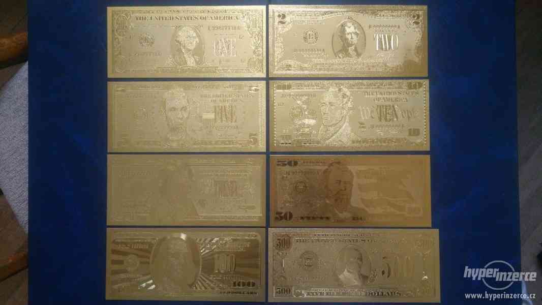 Zlaté bankovky, USA DOLÁRE, sada 8 kusov, SUPER DARČEK - foto 1