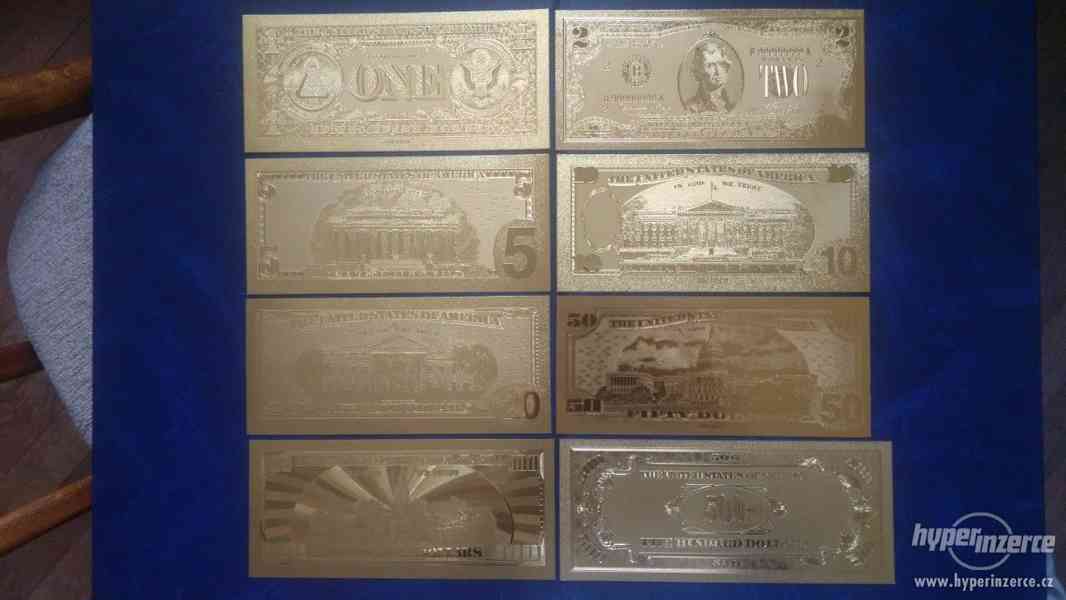 Zlaté bankovky, USA DOLÁRE, sada 8 kusov, SUPER DARČEK - foto 2