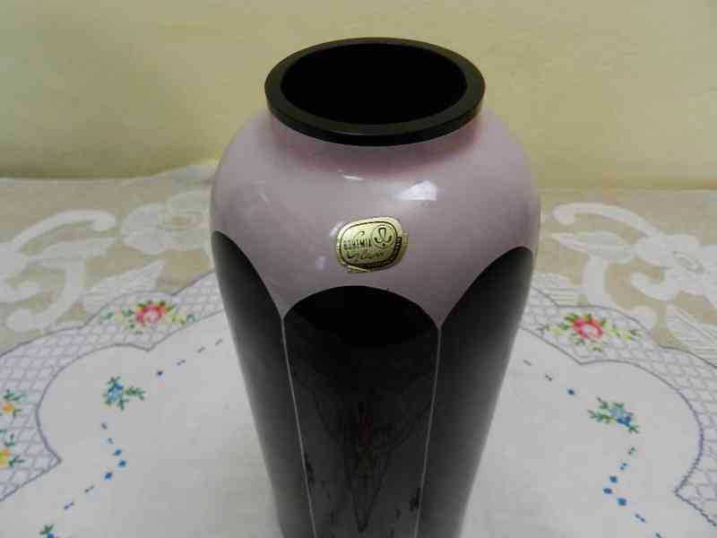 Tmavě fialová Váza s pruhy Bohemia Glass Czechoslovakia - foto 2