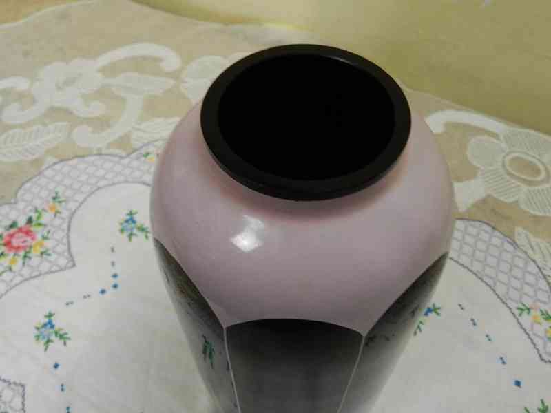 Tmavě fialová Váza s pruhy Bohemia Glass Czechoslovakia - foto 4