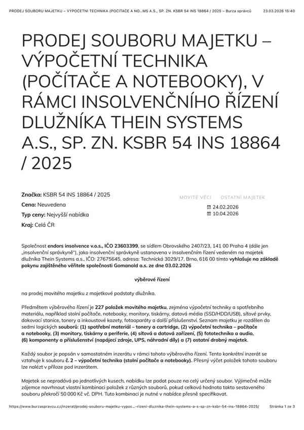 PRODEJ SOUBORU MAJETKU – VÝPOČETNÍ TECHNIKA - foto 2