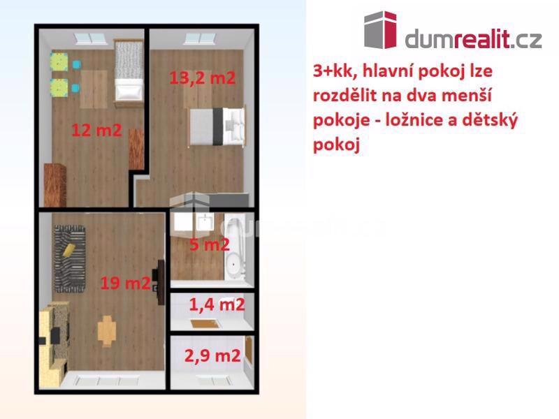 Prostorný byt 2+kk (lze 3+kk) po rekonstrukci, 53 m2, 1.p (2NP), OV, cihla po rekonstrukci, Libčice nad Vltavou - foto 6