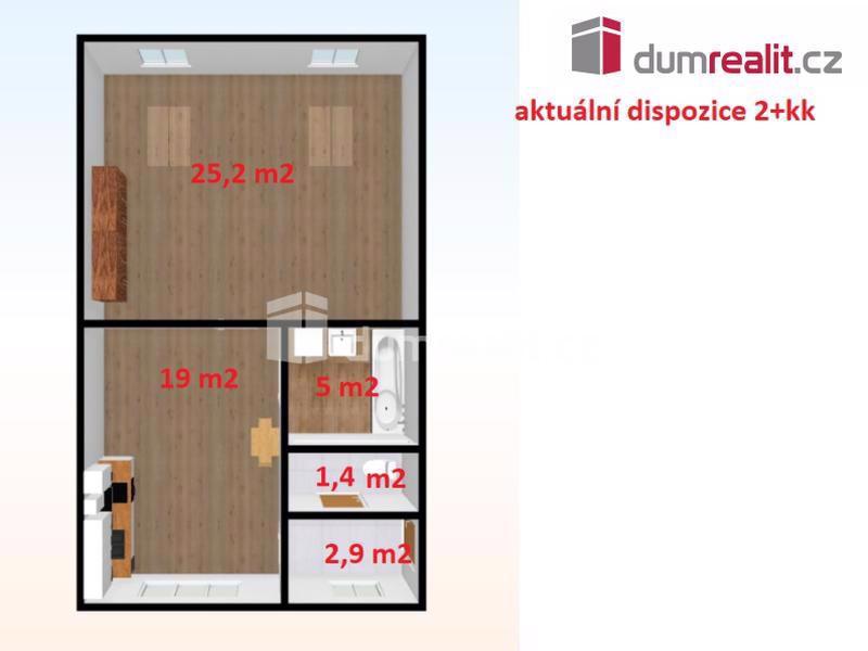 Prostorný byt 2+kk (lze 3+kk) po rekonstrukci, 53 m2, 1.p (2NP), OV, cihla po rekonstrukci, Libčice nad Vltavou - foto 5