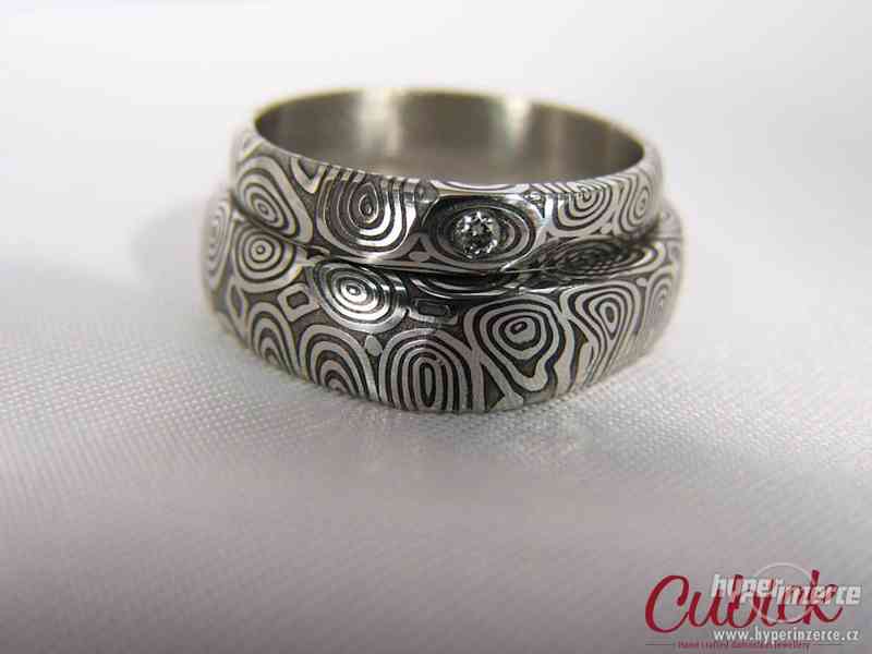 Originální snubní prsteny z damašské oceli / damasteel - foto 7