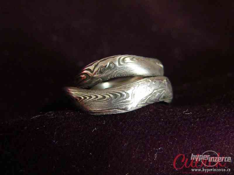 Originální snubní prsteny z damašské oceli / damasteel - foto 8