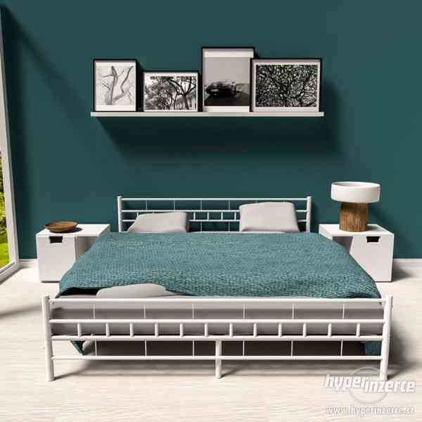 Luxusní kovová postel 180x200 - bílá, rovná - foto 1
