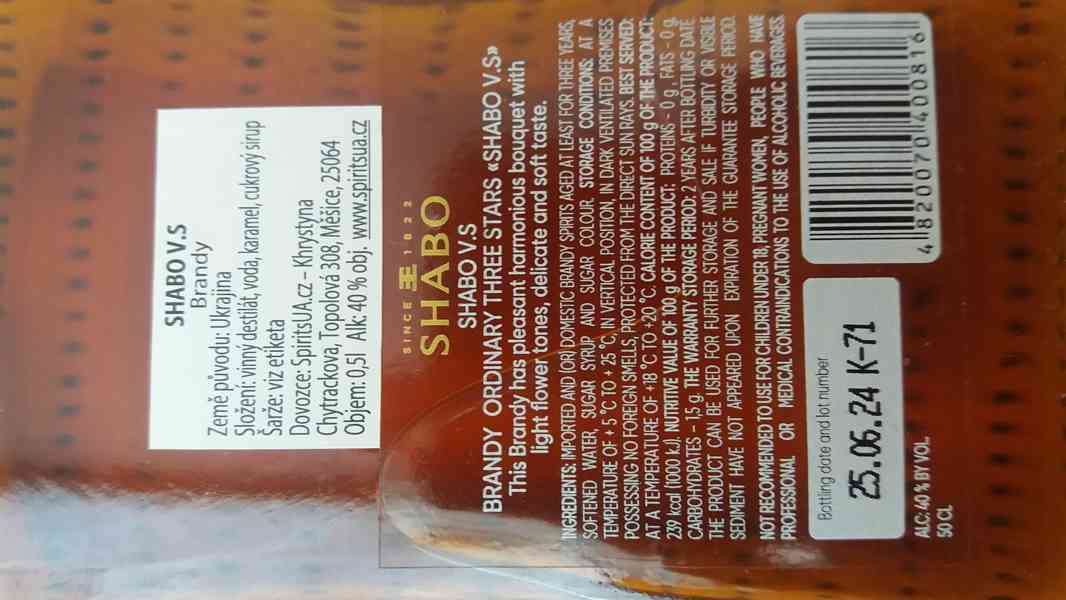 Shabo V.S. brandy-koňak 0,5 l, 40%, ukrajinský - foto 3