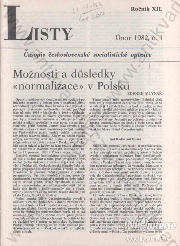 Listy roč. XII. řídí Jiří Pelikán 1982 Časopis - foto 1