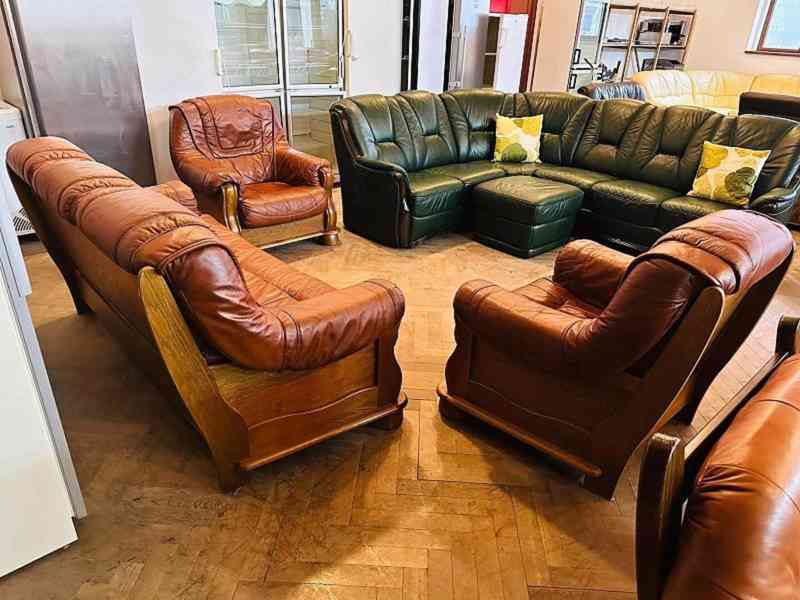  557 Rustikální kožená sedací souprava sedačka 3+1+1 masiv - foto 3