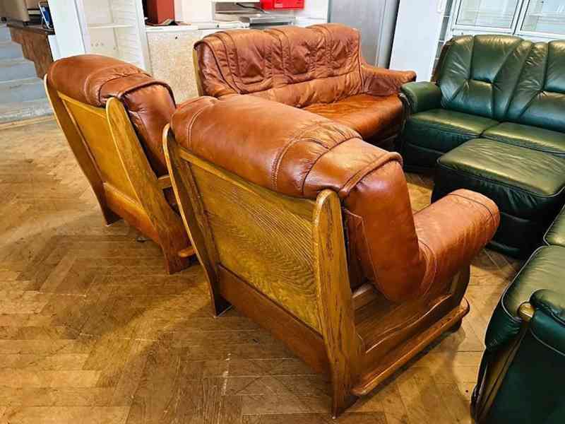  557 Rustikální kožená sedací souprava sedačka 3+1+1 masiv - foto 4