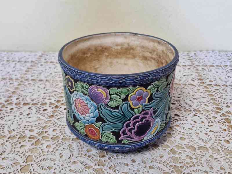 Krásný secesní barevný Květináč Květník  Majolika Eichwald - foto 5