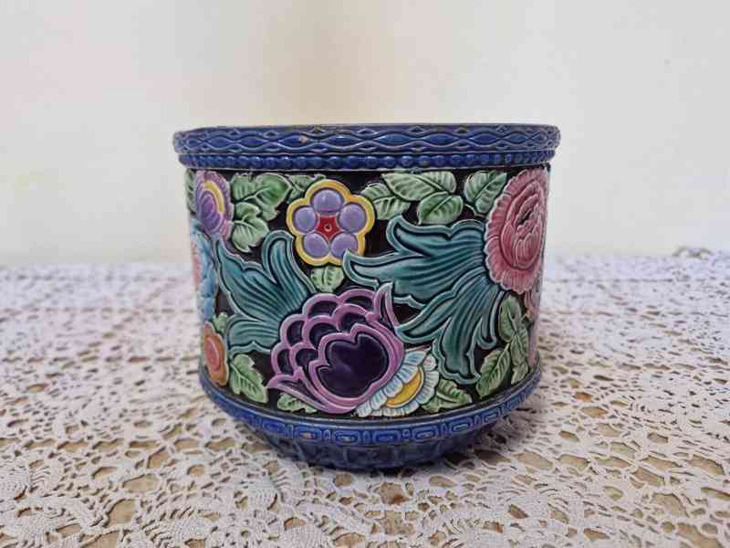 Krásný secesní barevný Květináč Květník  Majolika Eichwald - foto 2