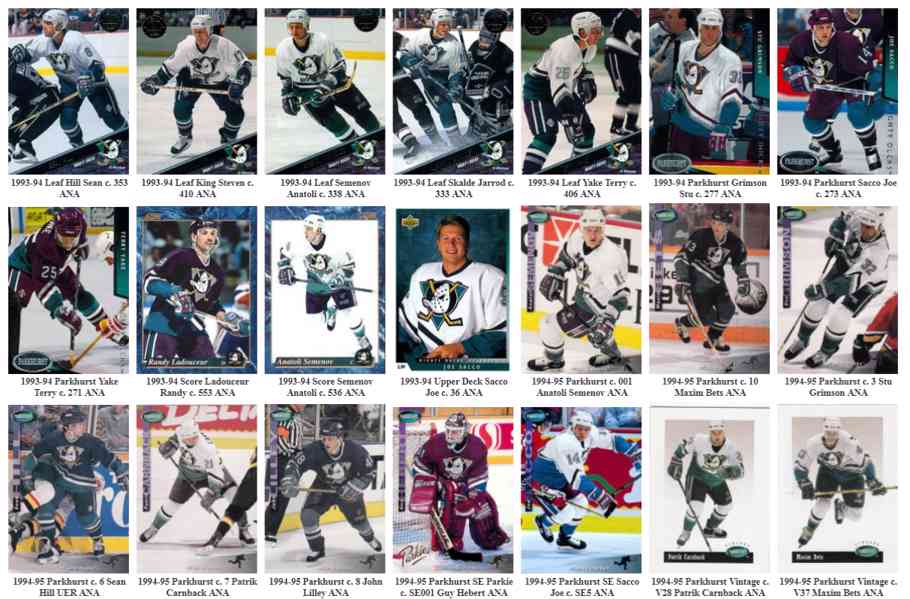 Hokejové karty / hokejové kartičky NHL týmu Anaheim Ducks - foto 1