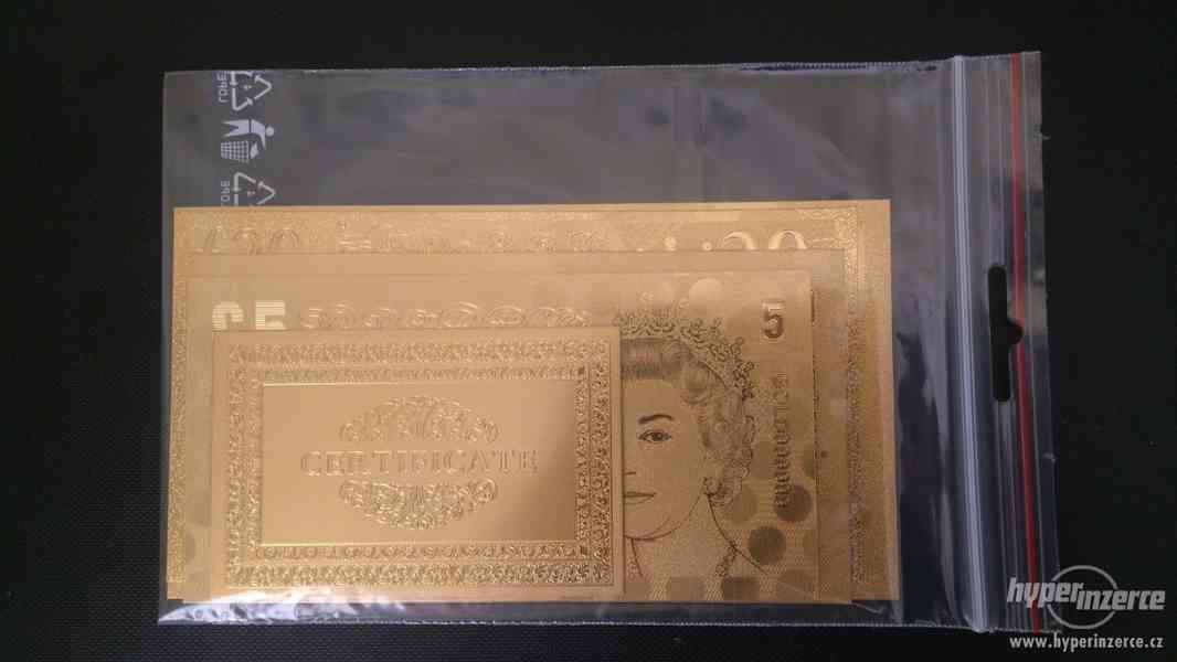 Zlatá bankovka, britská LIBRA, sada 4 ks + CERTIFIKÁT! - foto 3