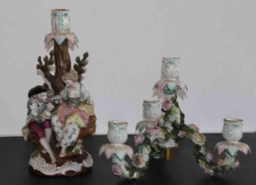 Figurální porcelánový svícen čtyřplamenný 46cm znacený - foto 3