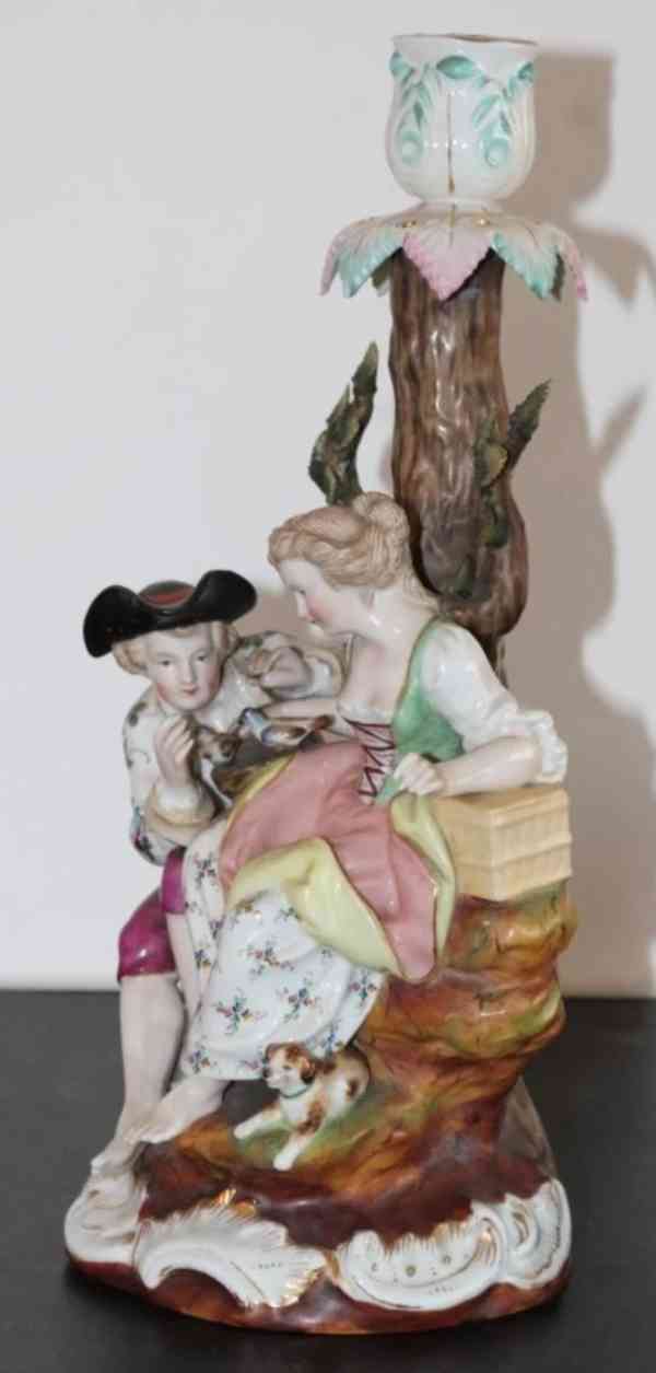 Figurální porcelánový svícen čtyřplamenný 46cm znacený - foto 6