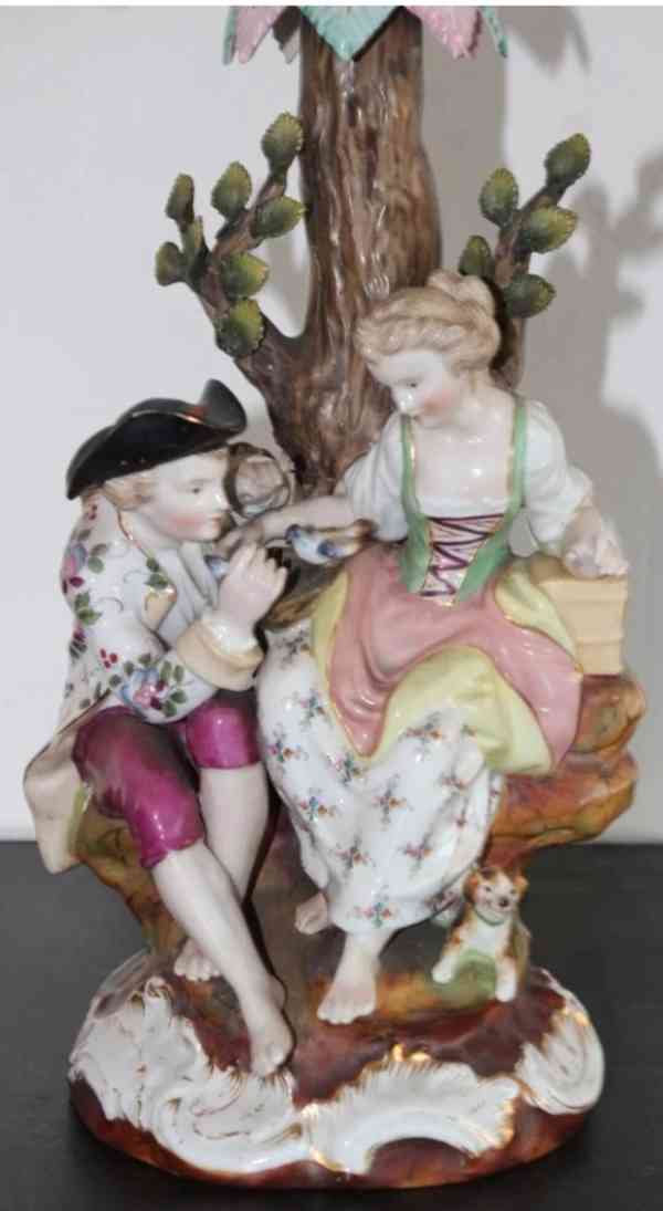 Figurální porcelánový svícen čtyřplamenný 46cm znacený - foto 7