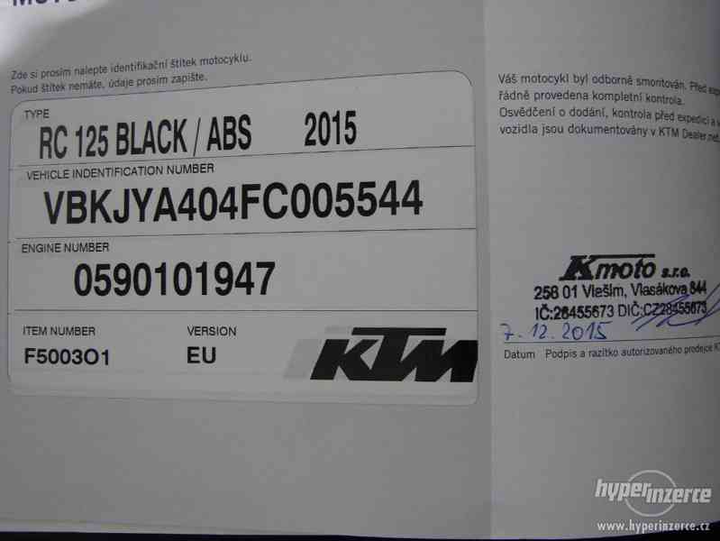 KTM RC 125 r.v.2016 (1.Maj.serv.kníž.) Koup.ČR - foto 11