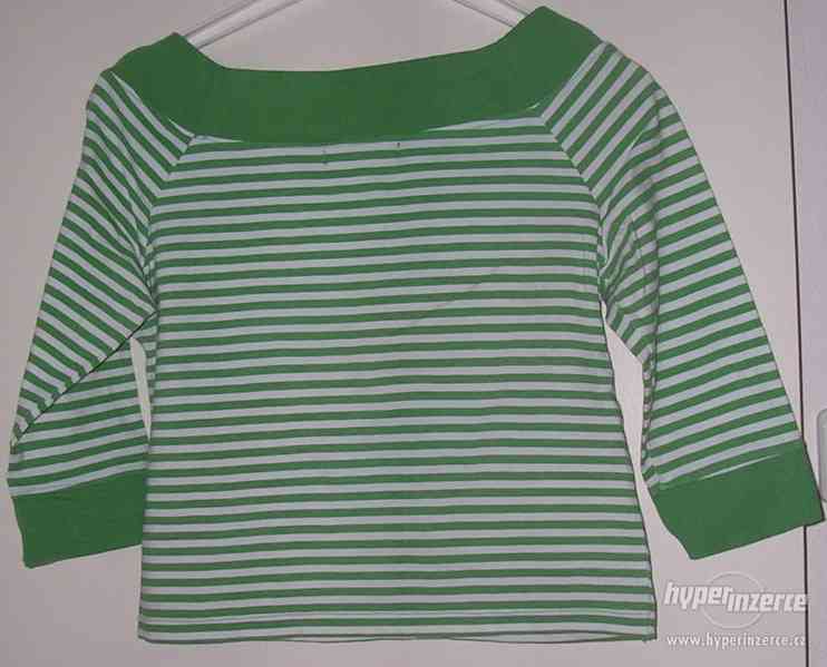 zelenobílé pruhované triko - vel. 38, - foto 2