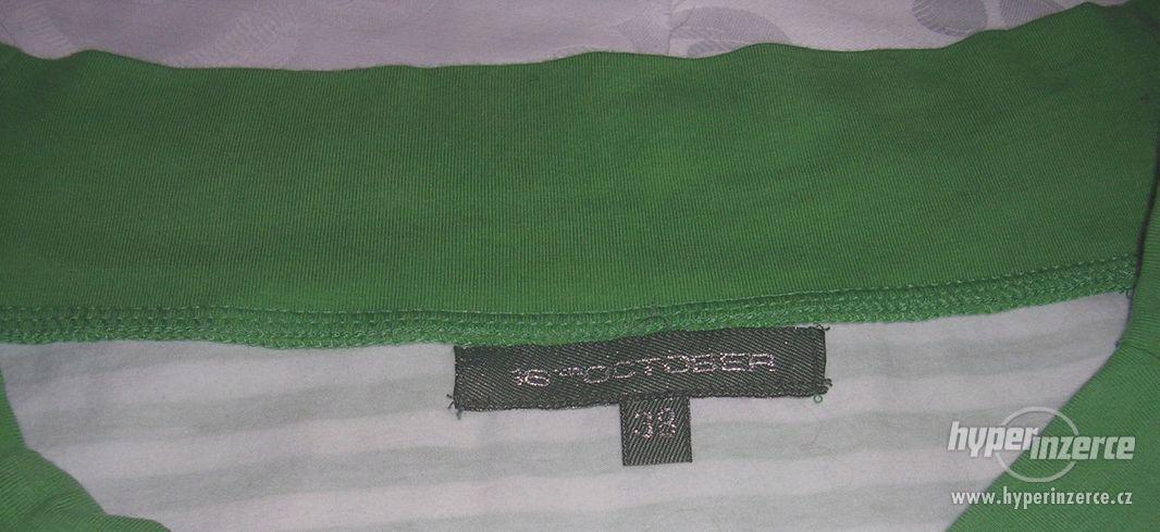 zelenobílé pruhované triko - vel. 38, - foto 3