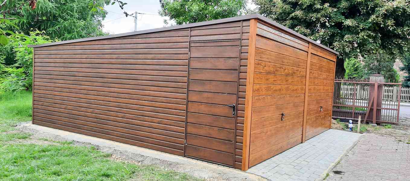 Plechová garáž 6x5,8m spád dozadu - 2x výklopná vrata TS294 - foto 3