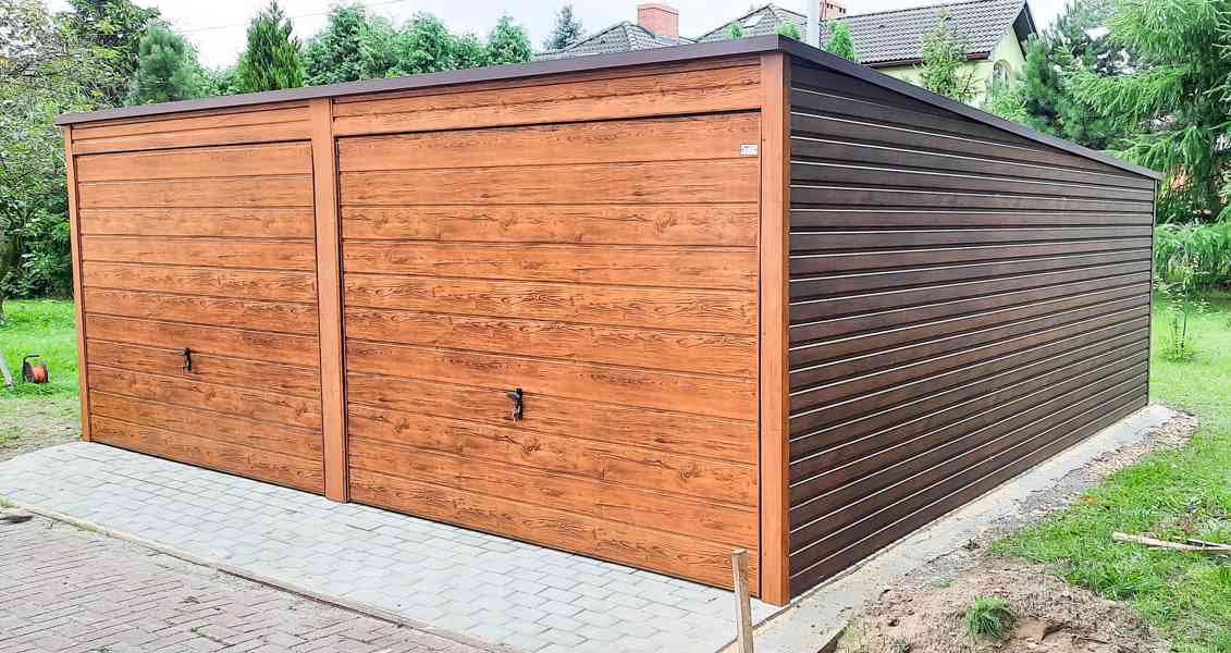 Plechová garáž 6x5,8m spád dozadu - 2x výklopná vrata TS294 - foto 5