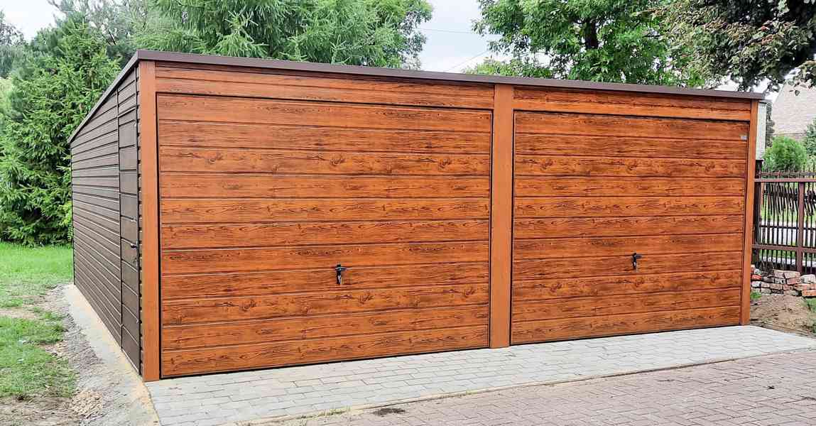 Plechová garáž 6x5,8m spád dozadu - 2x výklopná vrata TS294 - foto 4