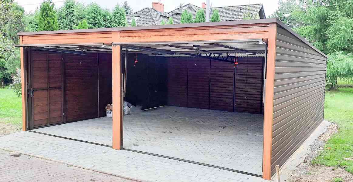 Plechová garáž 6x5,8m spád dozadu - 2x výklopná vrata TS294 - foto 6