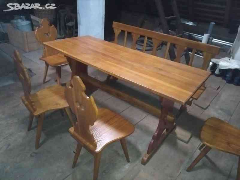 starší selský stůl, lavice a 4 židle - foto 1