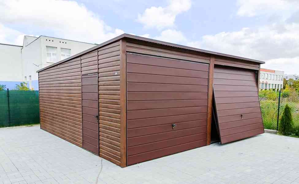 Plechová garáž 6x5,8m, spád dozadu, 2x výklopná vrata TS241 - foto 3
