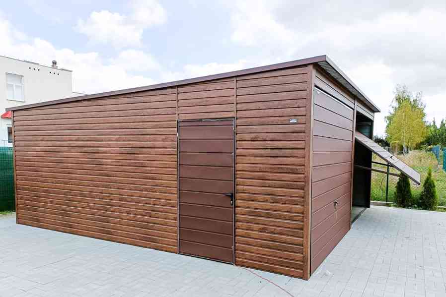 Plechová garáž 6x5,8m, spád dozadu, 2x výklopná vrata TS241 - foto 2