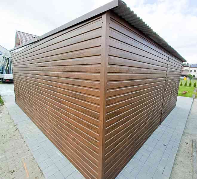 Plechová garáž 6x5,8m, spád dozadu, 2x výklopná vrata TS241 - foto 4