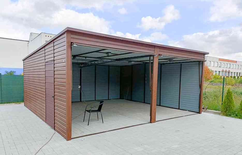 Plechová garáž 6x5,8m, spád dozadu, 2x výklopná vrata TS241 - foto 5