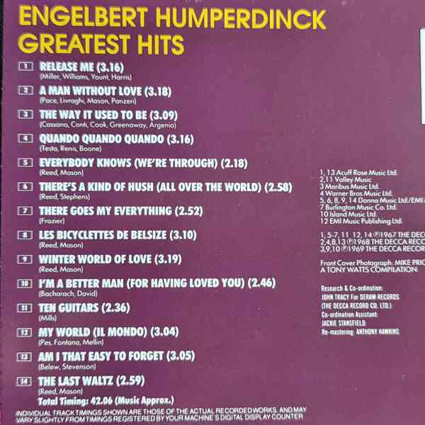 CD - ENGELBERT HUMPERDINCK / Greatest Hits - foto 2