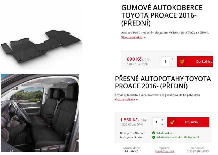 Potahy a podlážky Toyota ProAce Peugeot Expert Citroen Jumpy