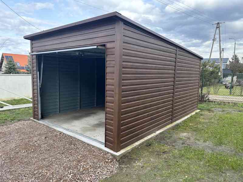 Plechová garáž 3,5x6,výklopná vrata, imitace dřeva TS582 - foto 2