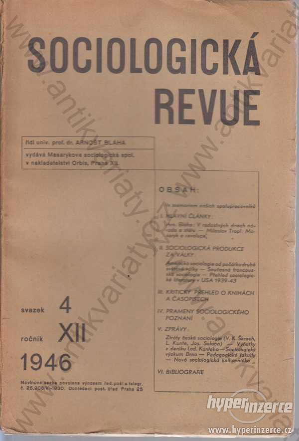 Sociologická revue ročník XII svazek 4 1946 Orbis - foto 1