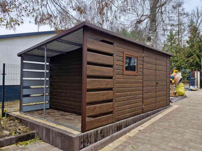 Zahradní domek 4x3m + přístřešek 1x3m Dvoukřídlá vrata TS927 - foto 2