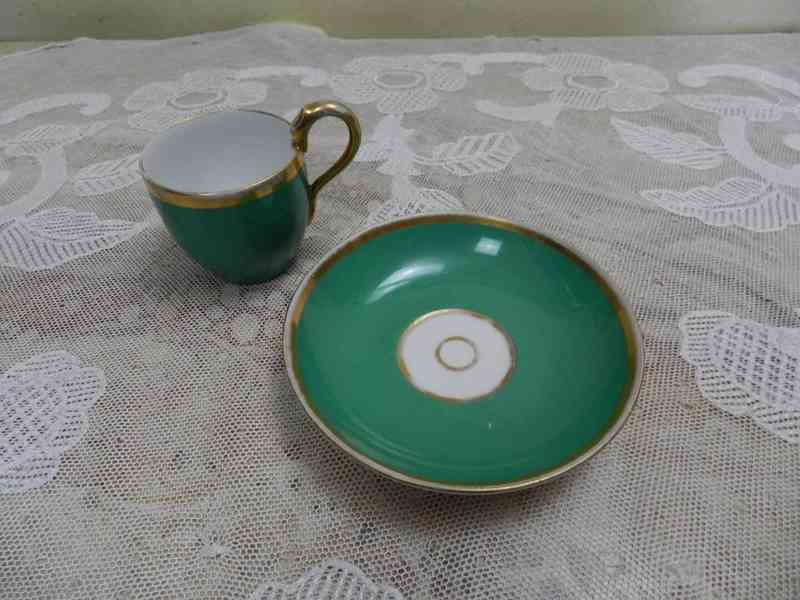 Hezký zelený Hrnek s podšálkem Šapo Labuť Slavkov 19st  - foto 4