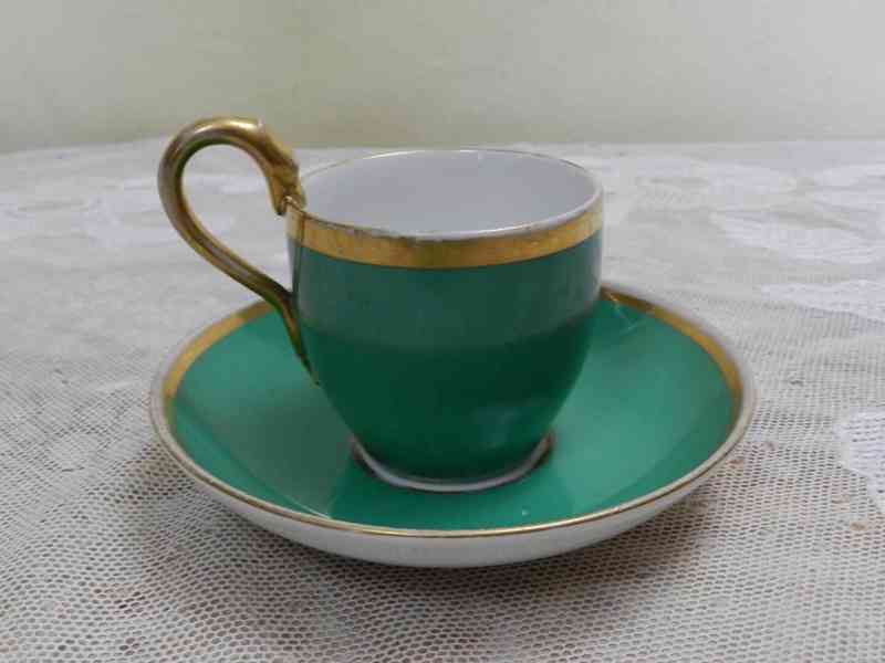 Hezký zelený Hrnek s podšálkem Šapo Labuť Slavkov 19st  - foto 3