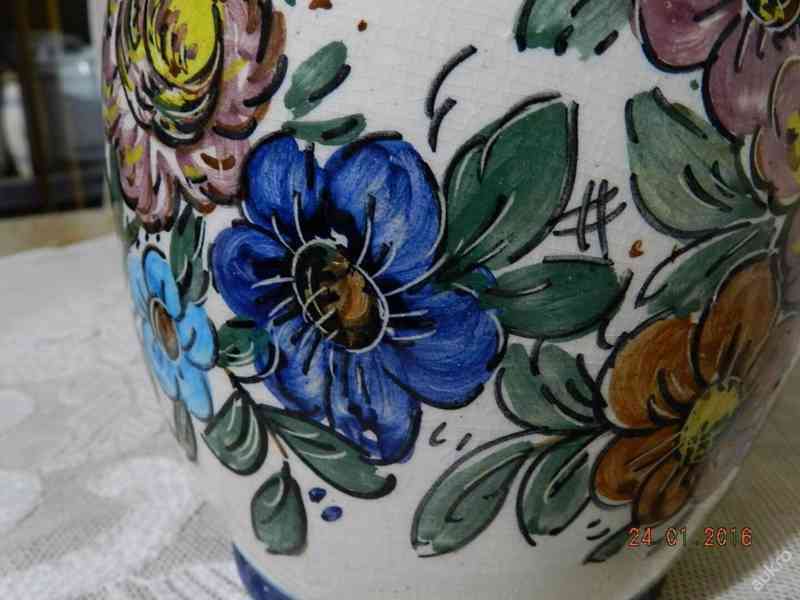 Krásná stará malovaná větší váza Květiny Luby ruční malba - foto 5