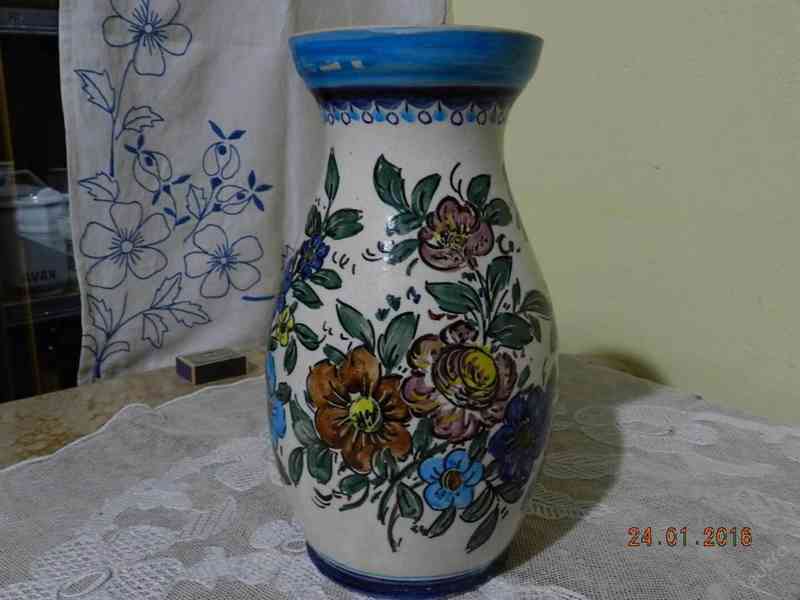 Krásná stará malovaná větší váza Květiny Luby ruční malba - foto 2