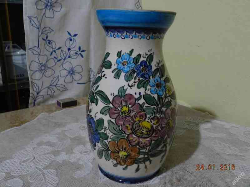 Krásná stará malovaná větší váza Květiny Luby ruční malba - foto 4