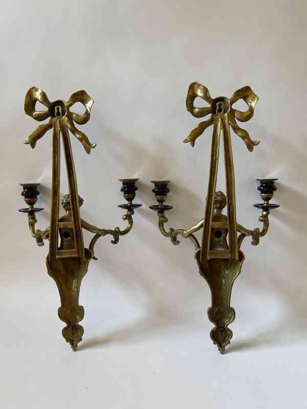 Mosazné figurální párové nástěnné svícny - foto 7
