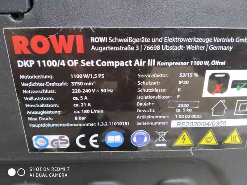 Prodám NEPOUŽITÝ Mobilní kompresor ROWI DKP 1100/4 - 8 barů. - foto 4